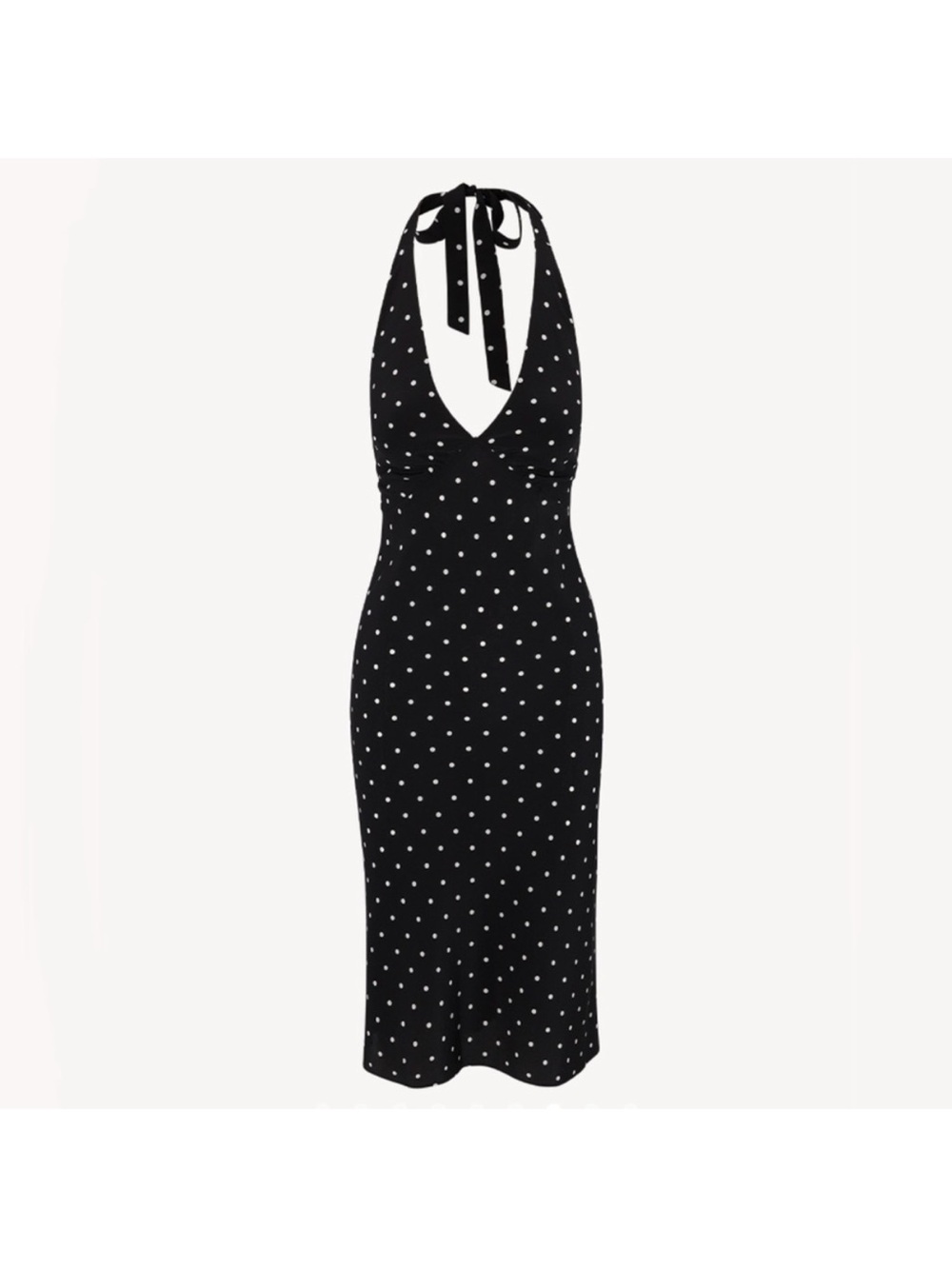 Realisation Par Black and White Polka Dot Halter Midi Dress